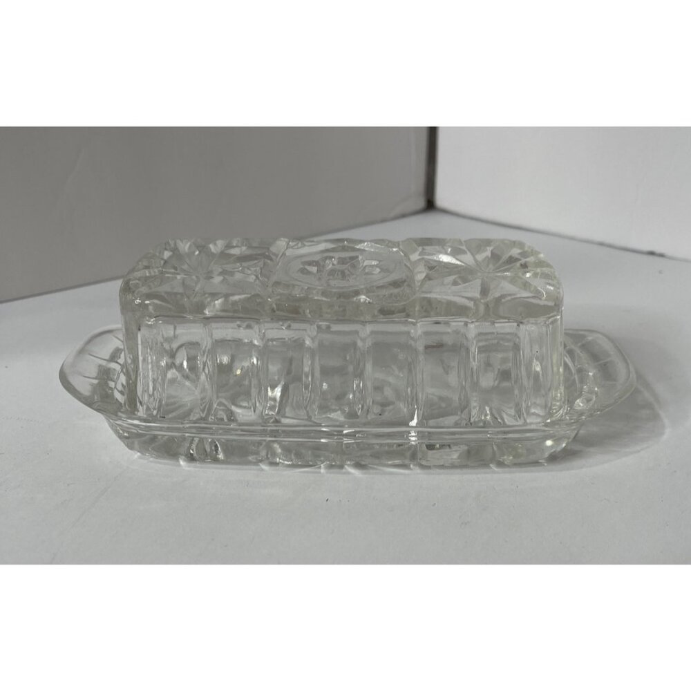 Vintage Anchor Hocking Star of David Sunburst Covered Butter Dish